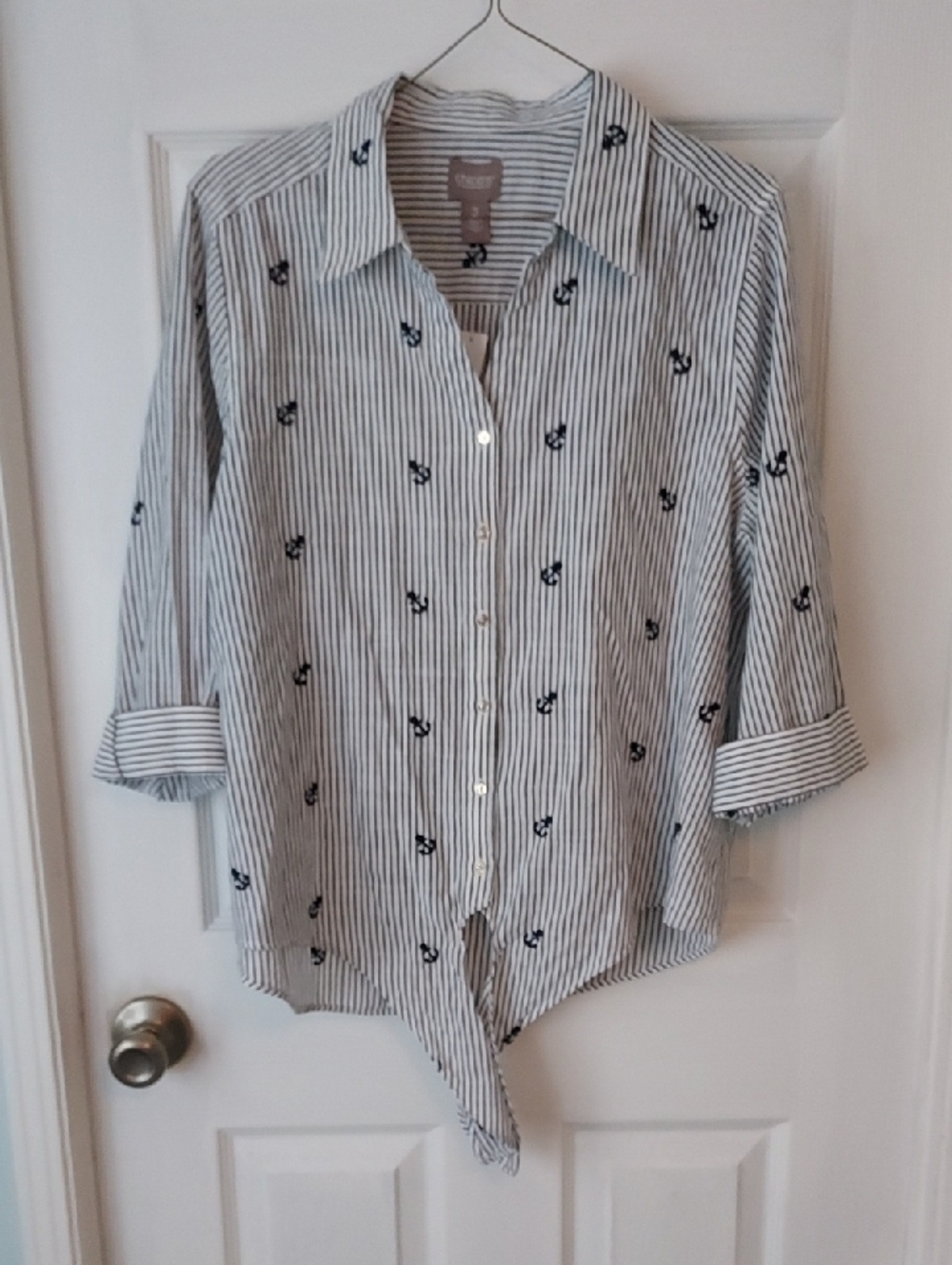 Striped Button-Down Shirt with Embroidered Anchors